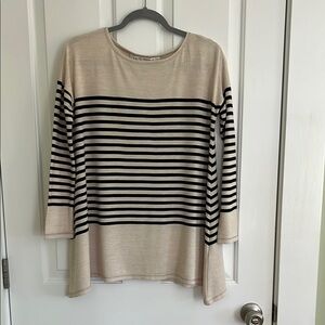 Max Studio Beige and Black Striped Long Sleeve Sweater